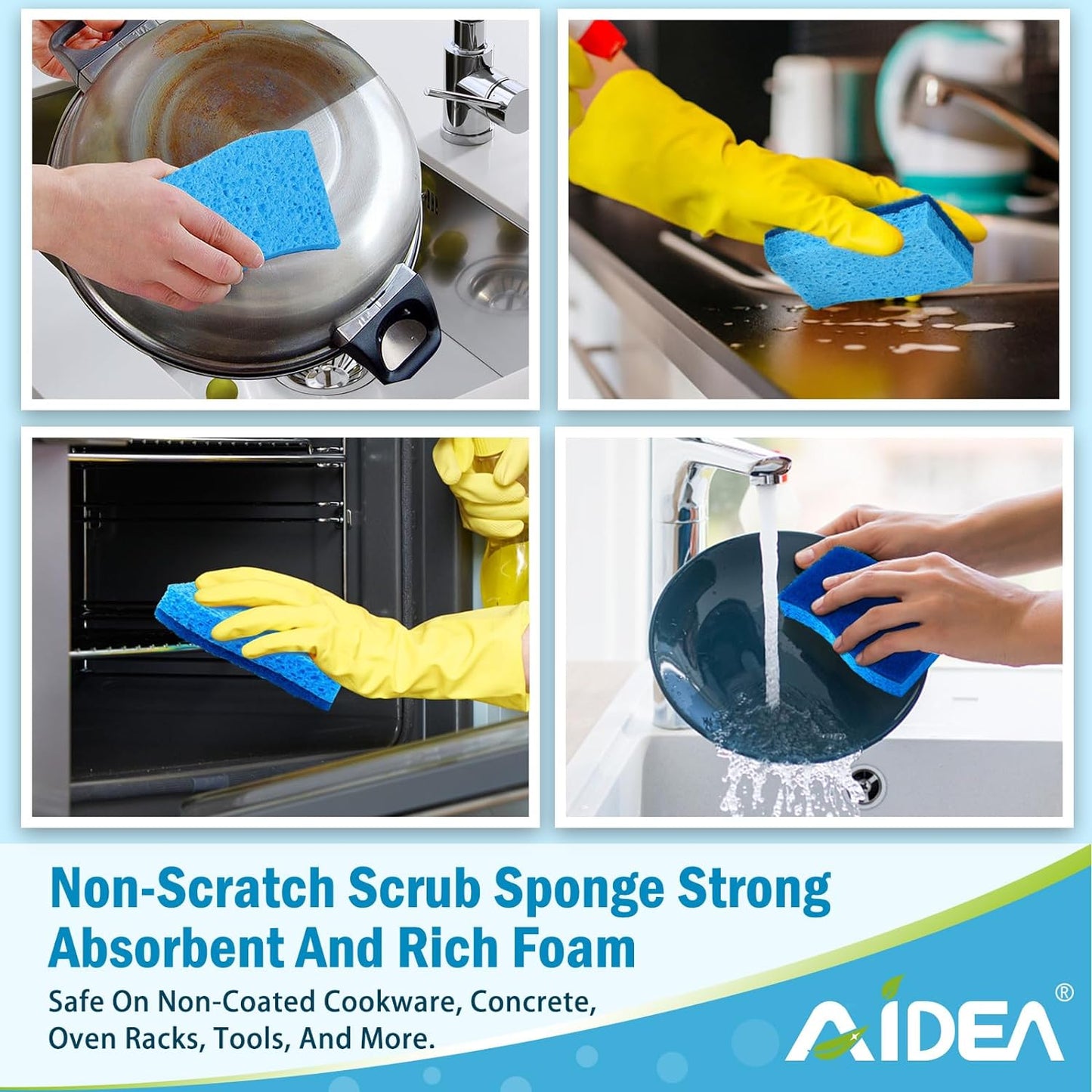 AIDEA Non Scratch Scrub Sponge, 24Count, Sponges for Dishes, Sponges Kitchen, Cleaning Sponge, Cleans Fast without Scratching, Stands up to Stuck-On Grime, Cleaning Power for Everyday Jobs