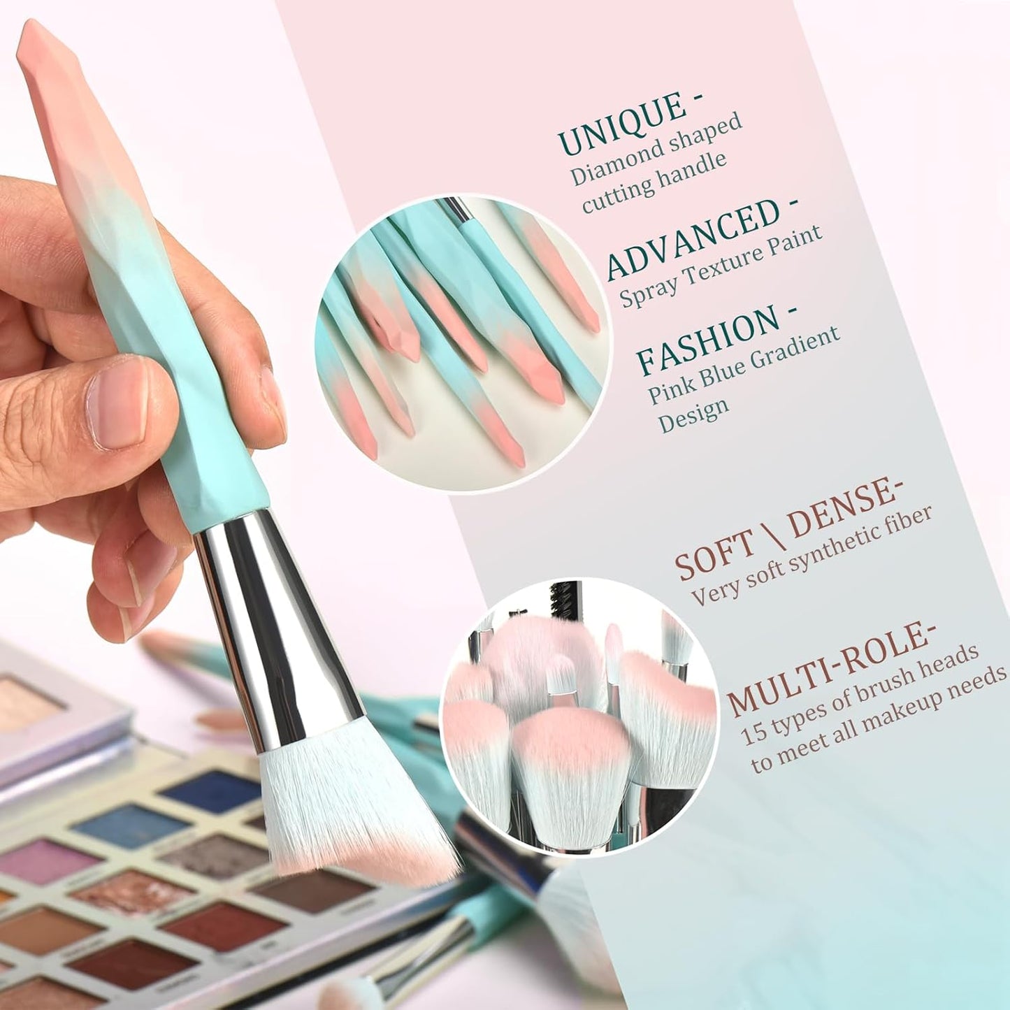 111 Pink Blue Gradient Makeup Brushes and Makeup Sponges Set 18Pcs/Set ,Soft Synthetic Fiber Makeup Brush Set,Suitable for Beginners/Makeup Artists, Valentine'S Day, Christmas Gifts