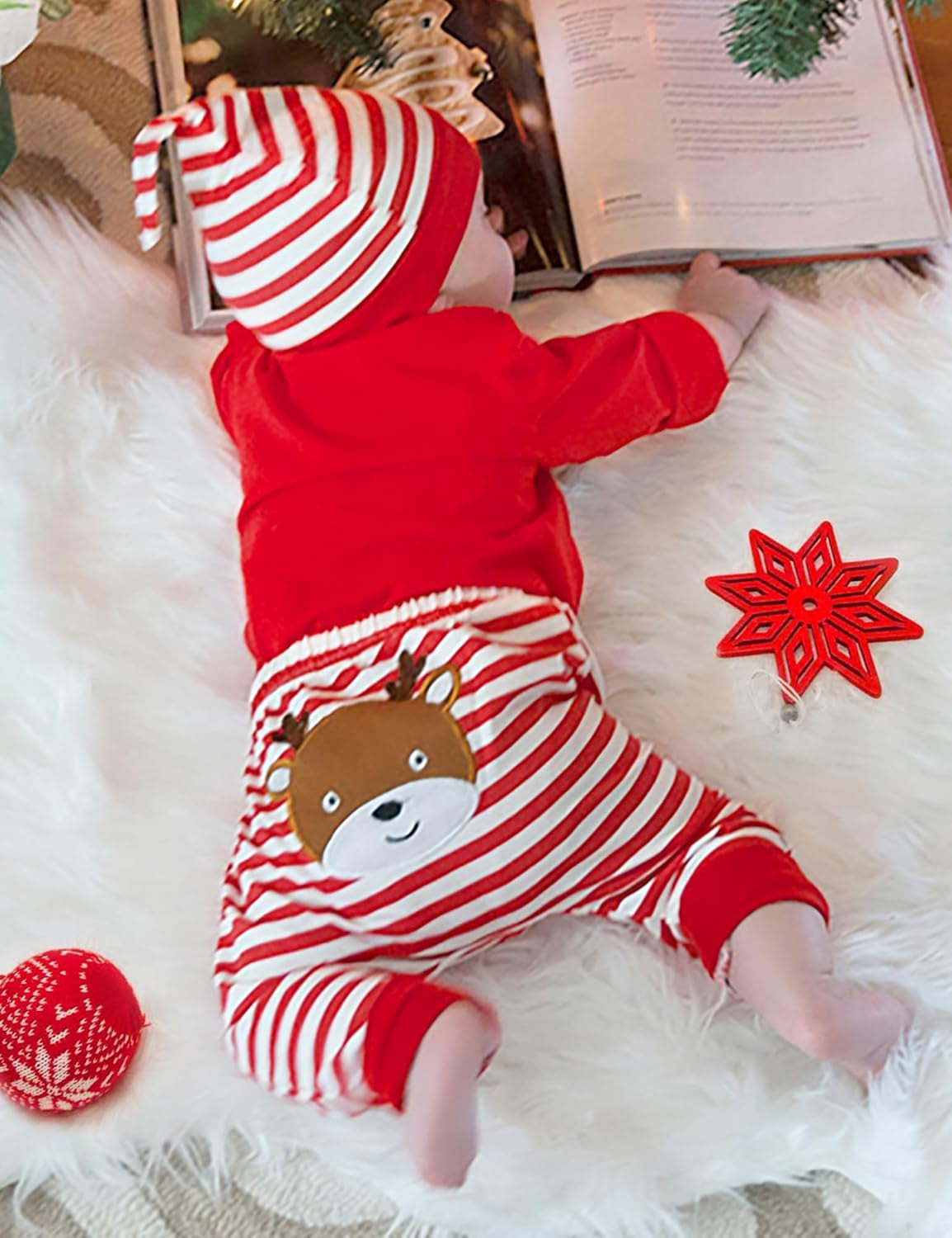 Von Kilizo Baby Girl Christmas Outfit Baby Girl Long Sleeve Rompers Striped Pant Sets My First Christmas Baby Girl Outfit