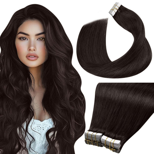 Laavoo Tape in Hair Extensions Human Hair Brown Tape in Extensions Real Human Hair 100G Drakest Brown Seamless 18Inch 40Pcs