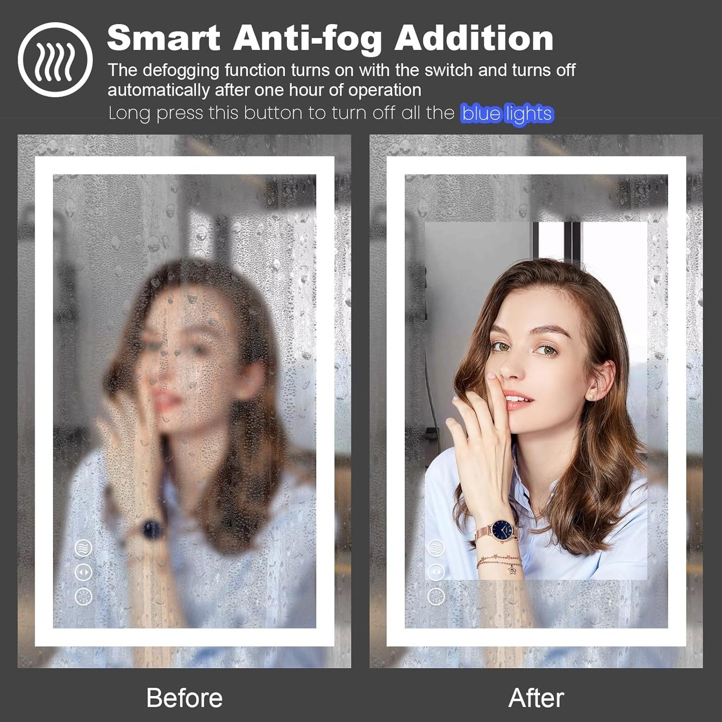 Amorho 40"X 30" LED Bathroom Mirror with Black Frame, Front Light and Backlit(Controlled Separately), Stepless Dimmable, Anti-Fog, Shatter-Proof, 3 Colors, Memory