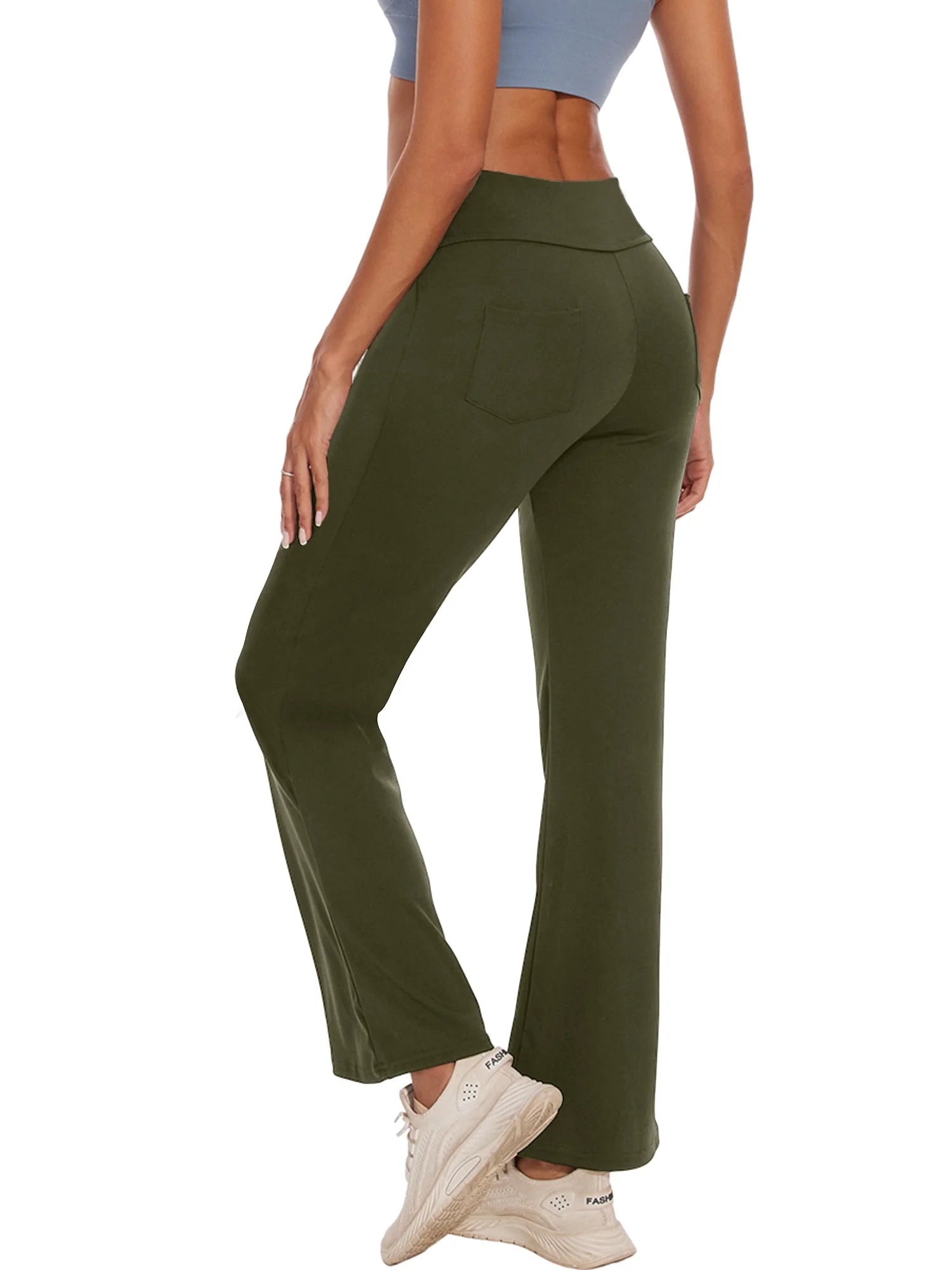 Womens Bootcut Yoga Pants with Pockets Flare Workout Legging High Waist Bootleg Bottoms Activewear Green XL