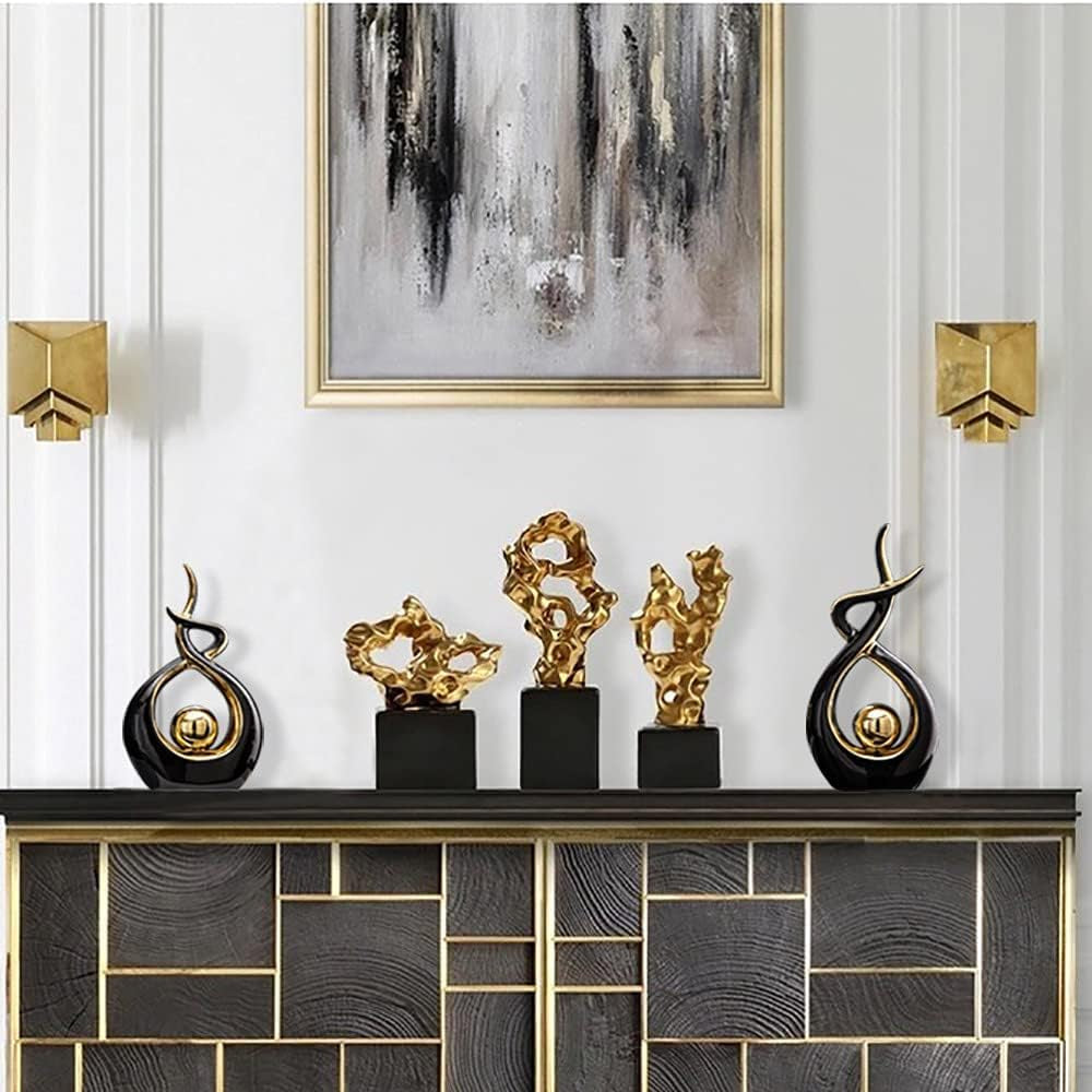 Norrclp Home Decor Modern Abstract Art Ceramic Statue Table Decorations for Dining Room Living Room Office Centerpiece (Blue and Gold, Small), Blue,Gold