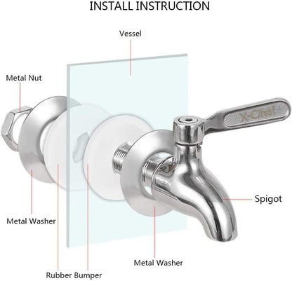 X-Chef Beverage Dispenser Spigot Replacement, Stainless Steel Metal Spigot for Glass Jar & Drink Dispenser