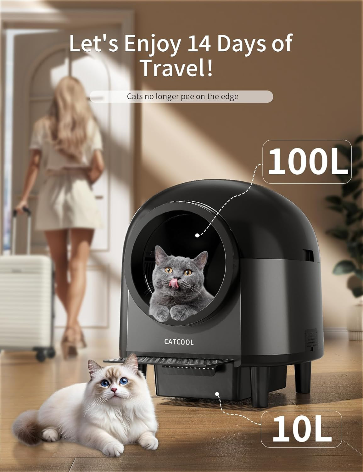 Self Cleaning Cat Litter Box, Automatic Smart Litter Box for Multiple Cats with 10 Safety Sensor Radars, 100L Electric Cat Box with App-Control, Odor Control, Quiet Operation, Black