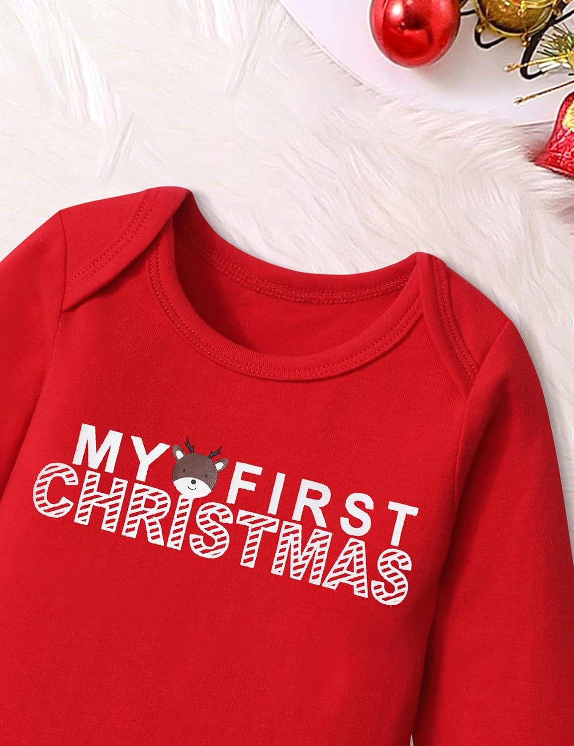 Von Kilizo Baby Girl Christmas Outfit Baby Girl Long Sleeve Rompers Striped Pant Sets My First Christmas Baby Girl Outfit
