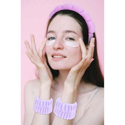 Ondder Pink Spa Headband and Wristband Set Makeup Spa Headband for Washing Face Bubble Skin Care Headbands Face Wash Sponge Puffy Headband Head Bands Hair Accessories for Women Girls