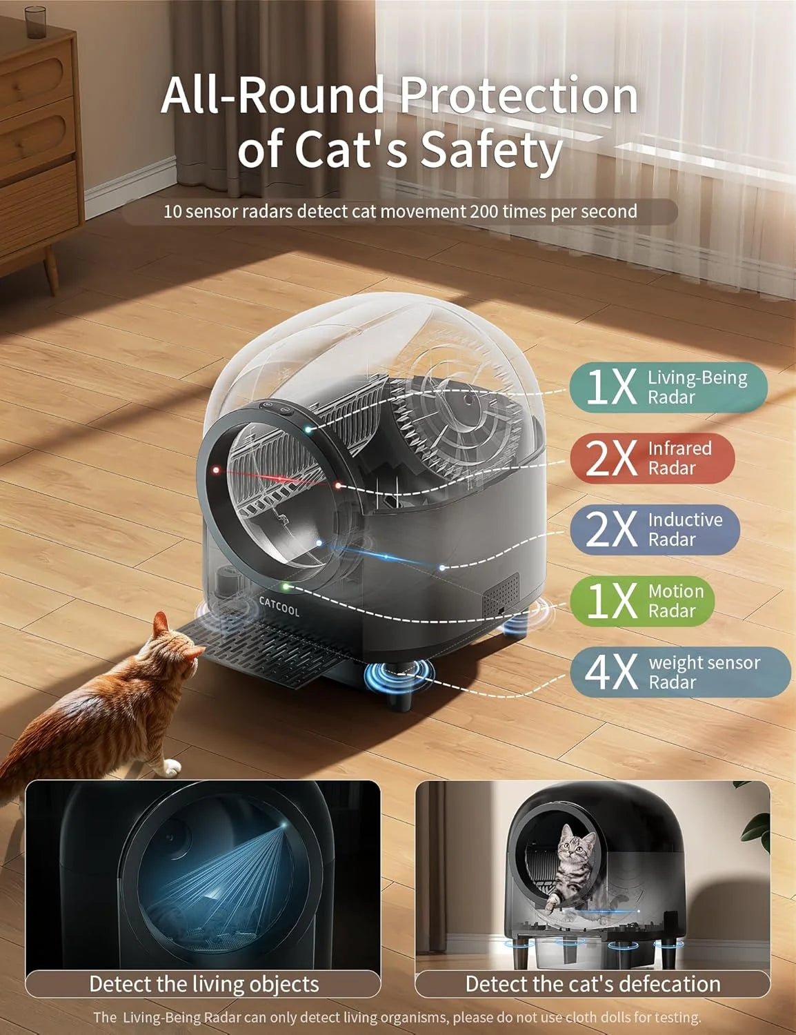Self Cleaning Cat Litter Box, Automatic Smart Litter Box for Multiple Cats with 10 Safety Sensor Radars, 100L Electric Cat Box with App-Control, Odor Control, Quiet Operation, Black