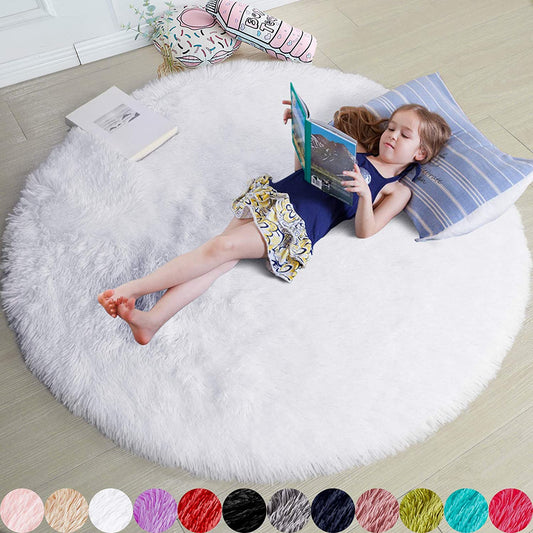 White round Rug 6Ft for Bedroom, Washable Circle Area Rugs for Living Room, Large Soft Fluffy Shaggy Carpet for Teen Girls Boys, Kids Home Decor Aesthetic, Plush Throw Rugs for Dorm Nursery Playroom