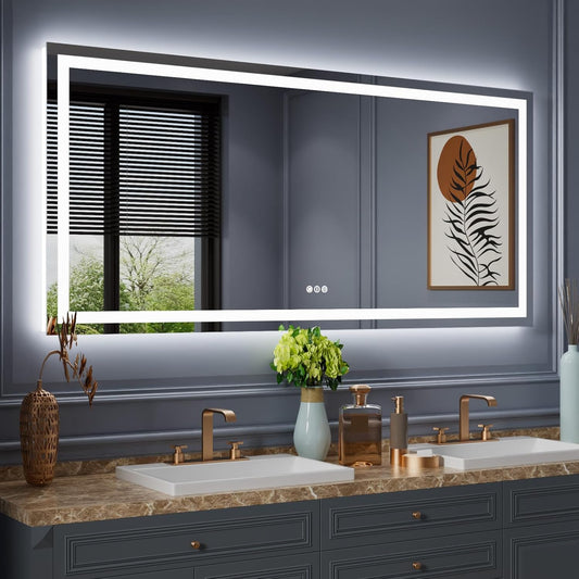 Amorho LED Bathroom Mirror Large 77"X 36" with Front Light and Backlit, Stepless Dimmable Wall Mirrors with Anti-Fog, Shatter-Proof, Memory, 3 Colors, Double LED Vanity Mirror