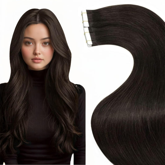 Laavoo 26 Inch Tape in Hair Extensions Human Hair 65G Tape in Extensions Human Hair Dark Brown #2 Brown Hair Extensions Real Human Hair Tape in Long Straight Tape Extensions Human Hair 20Pcs