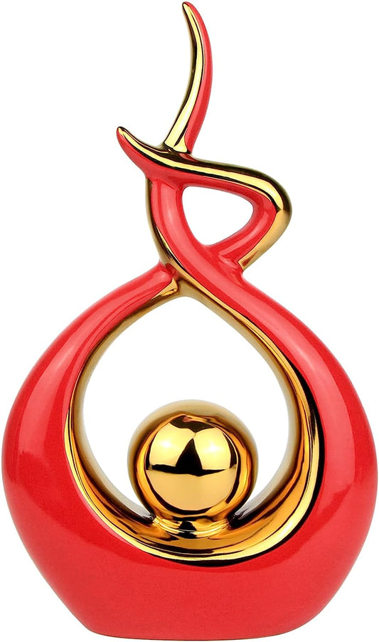 Norrclp Home Decor Modern Abstract Art Ceramic Statue Table Decorations for Dining Room Living Room Office Centerpiece (Red and Gold, Small)