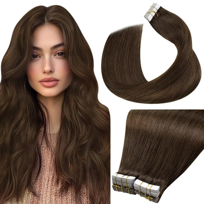 Laavoo Tape in Hair Extensions Human Hair Brown Tape in Hair Extensions 80G 40Pcs Tape Ins Human Hair Extensions Medium Brown Seamless Straight 16 Inch