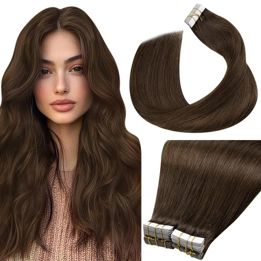 Laavoo Tape in Hair Extensions Human Hair Brown Tape in Hair Extensions 80G 40Pcs Tape Ins Human Hair Extensions Medium Brown Seamless Straight 16 Inch