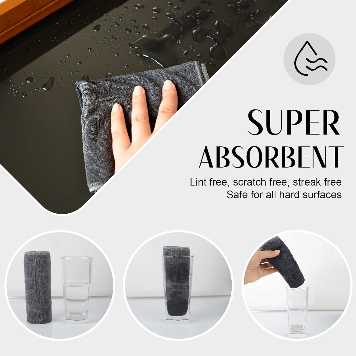 SINLAND Microfiber Cleaning Cloth Ultra Absorbent Softer Towel Reusable Cloth No Streak Lintless Cleaning Clothes for Home, Kitchen, Car, Window Use 12X12 Inch Slate Grey 6 Pack