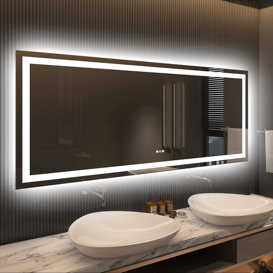 Amorho 60" X28" LED Bathroom Mirror for Wall, Backlit + Front-Lighted Vanity Mirror, Dimmable Makeup Mirrors, Anti-Fog, Memory, 3 Colors, Shatterproof, ETL Listed