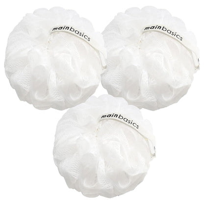 Mainbasics Bath Shower Loofah Sponge Pouf Body Scrubber Exfoliator Body Wash Sponge (Set of 3, Snow White)