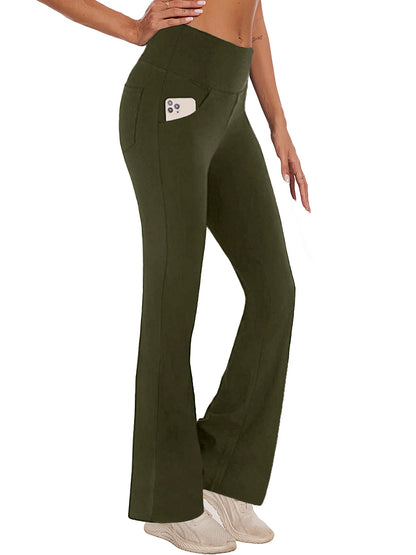 Womens Bootcut Yoga Pants with Pockets Flare Workout Legging High Waist Bootleg Bottoms Activewear Green XL