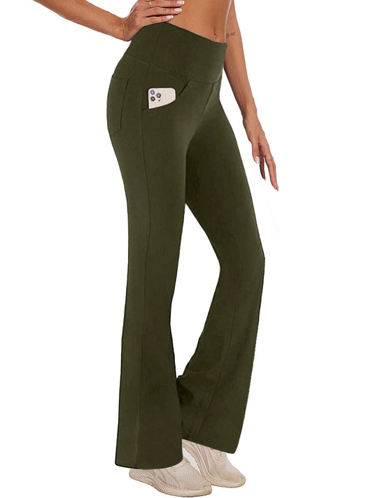Womens Bootcut Yoga Pants with Pockets Flare Workout Legging High Waist Bootleg Bottoms Activewear Green XL