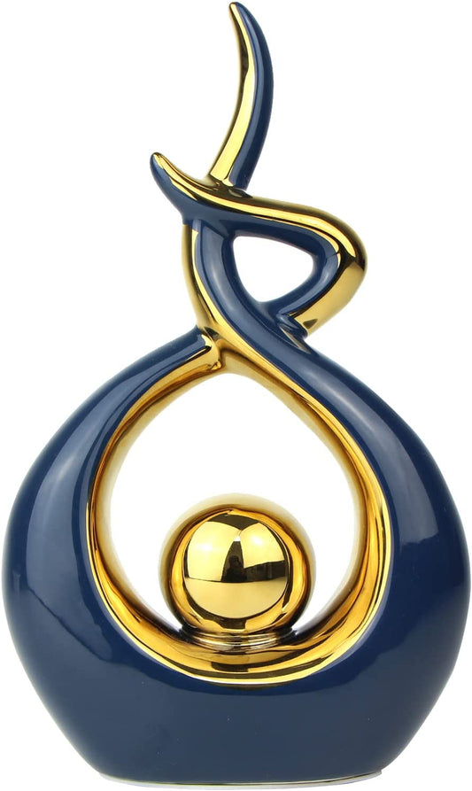 Norrclp Home Decor Modern Abstract Art Ceramic Statue Table Decorations for Dining Room Living Room Office Centerpiece (Blue and Gold, Small), Blue,Gold