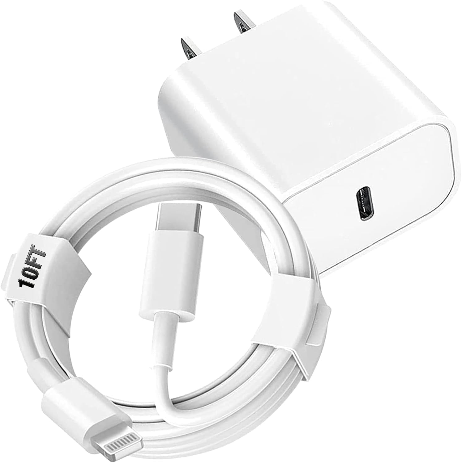 Fast Charging iPhone Charger - 20W MFi Certified USB-C Wall Charger with 10FT Type C to Lightning Cable, Compatible with iPhone 14/13/12 Pro Max/11/Xs/Max/Xr