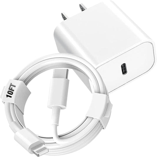 Fast Charging iPhone Charger - 20W MFi Certified USB-C Wall Charger with 10FT Type C to Lightning Cable, Compatible with iPhone 14/13/12 Pro Max/11/Xs/Max/Xr