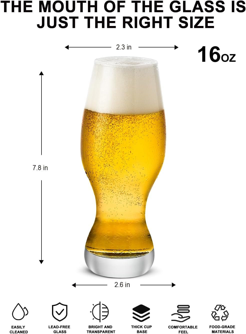 LUXU IPA Beer Glasses(Set of 4),16 Oz Pilsner Beer Glasses,Craft Beer Bar Glasses,Lead-Free Drinking Glasses,Ideal Gifts for Lager,Ale or Craft Beer Lovers-Crystal Clear
