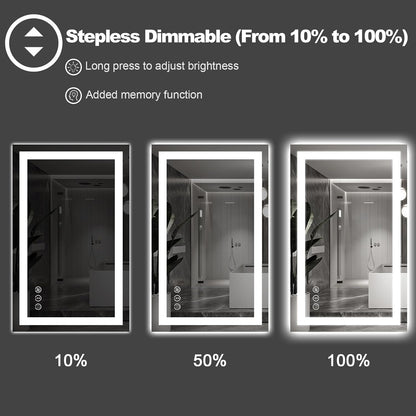 Amorho 28"X 36" LED Bathroom Mirror with Black Frame, Front Light and Backlit(Controlled Separately), Stepless Dimmable, Anti-Fog, Shatter-Proof, 3 Colors, Memory