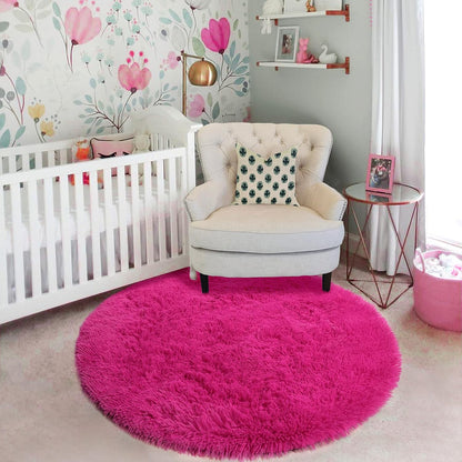 Amdrebio Tie-Dye Light Grey round Circle Area Rugs 5Ft for Living Room Bedroom, Soft Fluffy Fuzzy Shag Rug for Kids Room Home Office, Furry Plush Indoor Floor Shaggy Gray Carpet for Baby Nursery Dorm