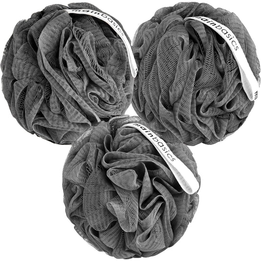 Mainbasics Charcoal Infused Bath Shower Loofah Sponge Pouf Body Wash Scrubber (Set of 3)