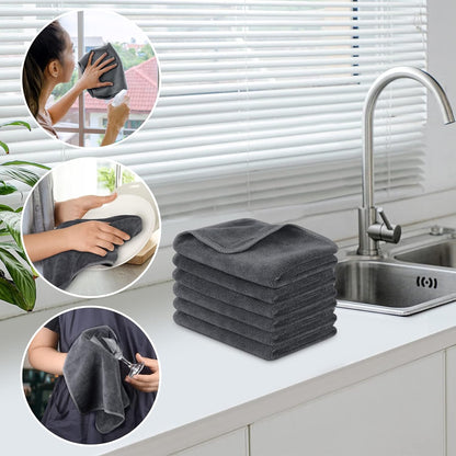 SINLAND Microfiber Cleaning Cloth Ultra Absorbent Softer Towel Reusable Cloth No Streak Lintless Cleaning Clothes for Home, Kitchen, Car, Window Use 12X12 Inch Slate Grey 6 Pack