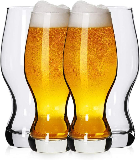 LUXU IPA Beer Glasses(Set of 4),16 Oz Pilsner Beer Glasses,Craft Beer Bar Glasses,Lead-Free Drinking Glasses,Ideal Gifts for Lager,Ale or Craft Beer Lovers-Crystal Clear