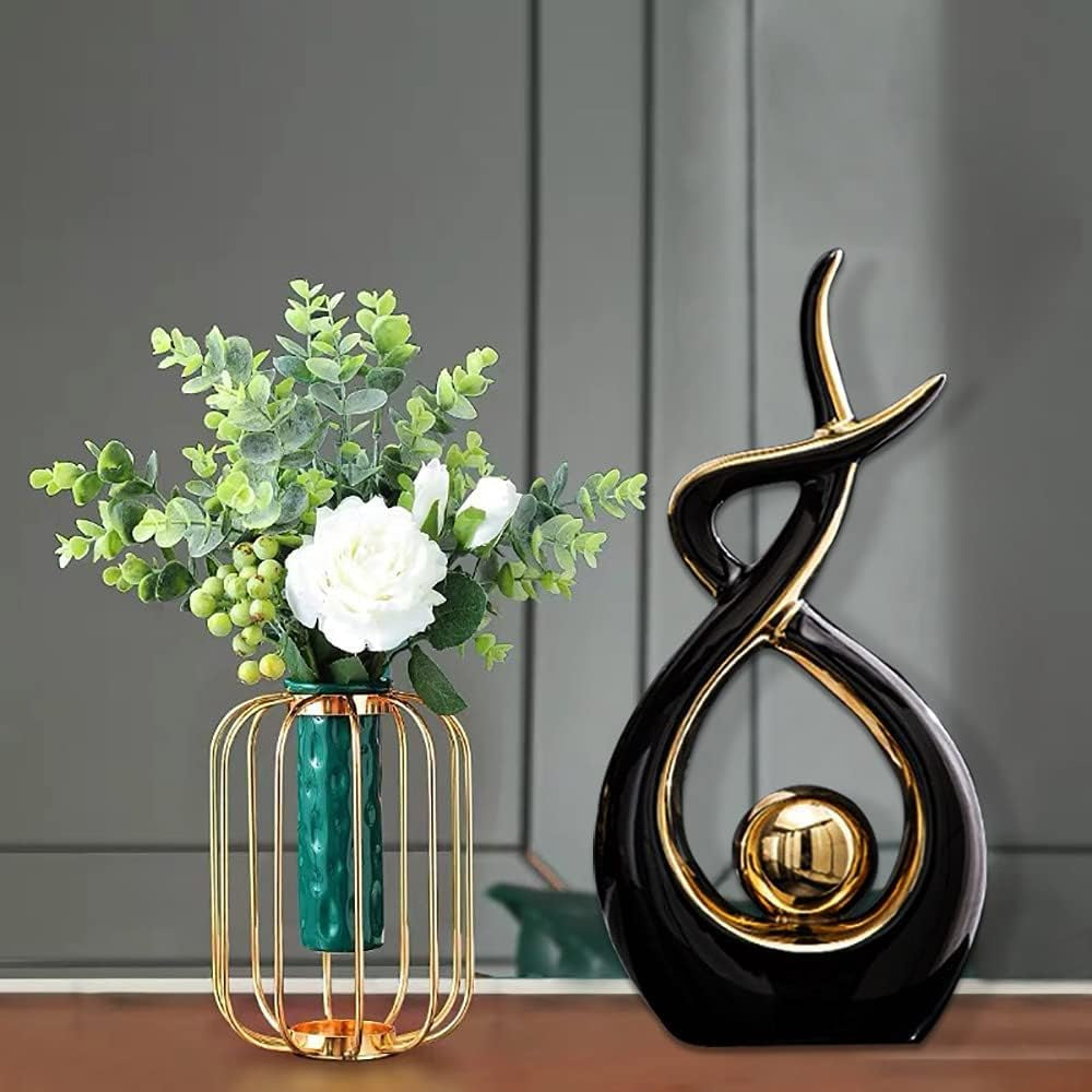 Norrclp Home Decor Modern Abstract Art Ceramic Statue Table Decorations for Dining Room Living Room Office Centerpiece (Blue and Gold, Small), Blue,Gold
