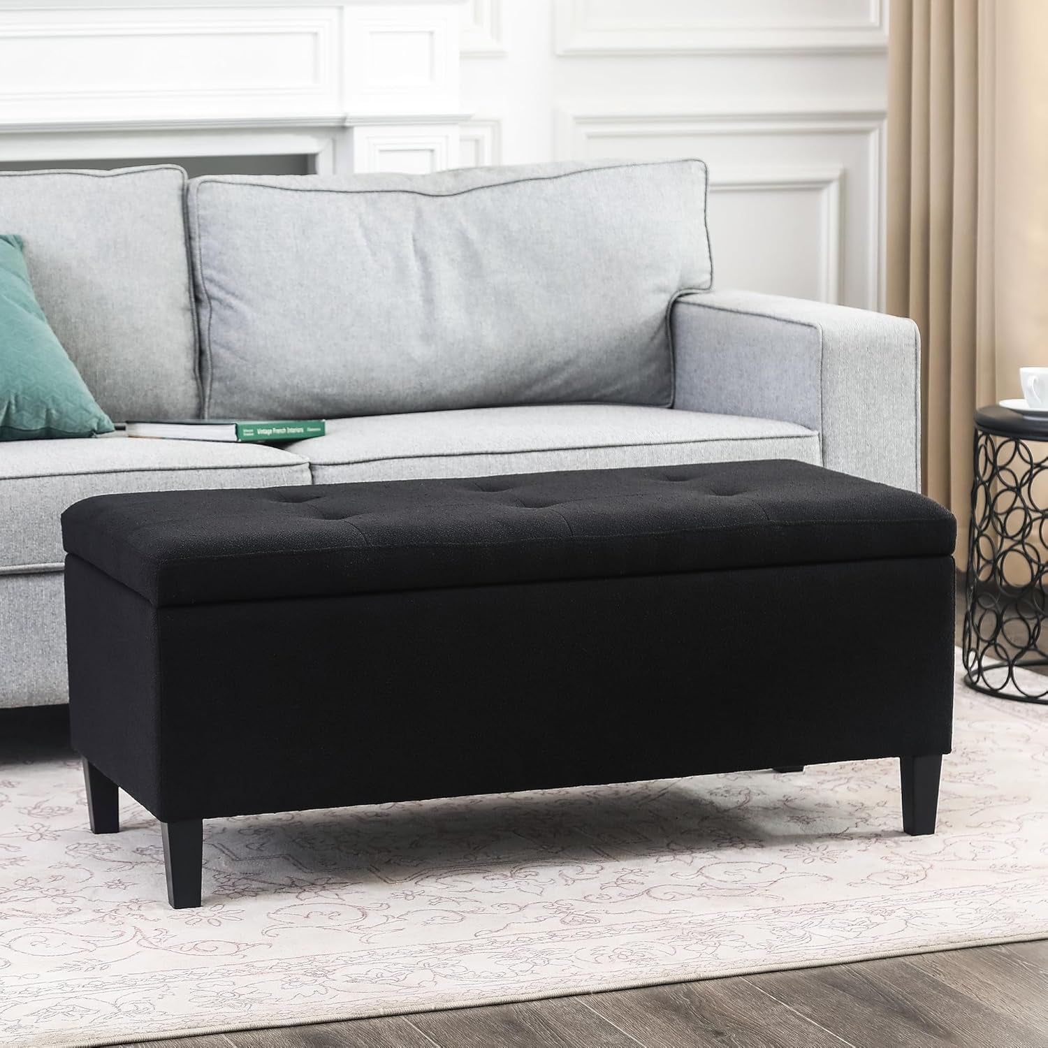 Joveco 41 Inches Storage Ottoman Bench,Microfiber Button Tufted Footstool Ottoman Bench with Nailhead Trim for Bedroom (Royal Blue)