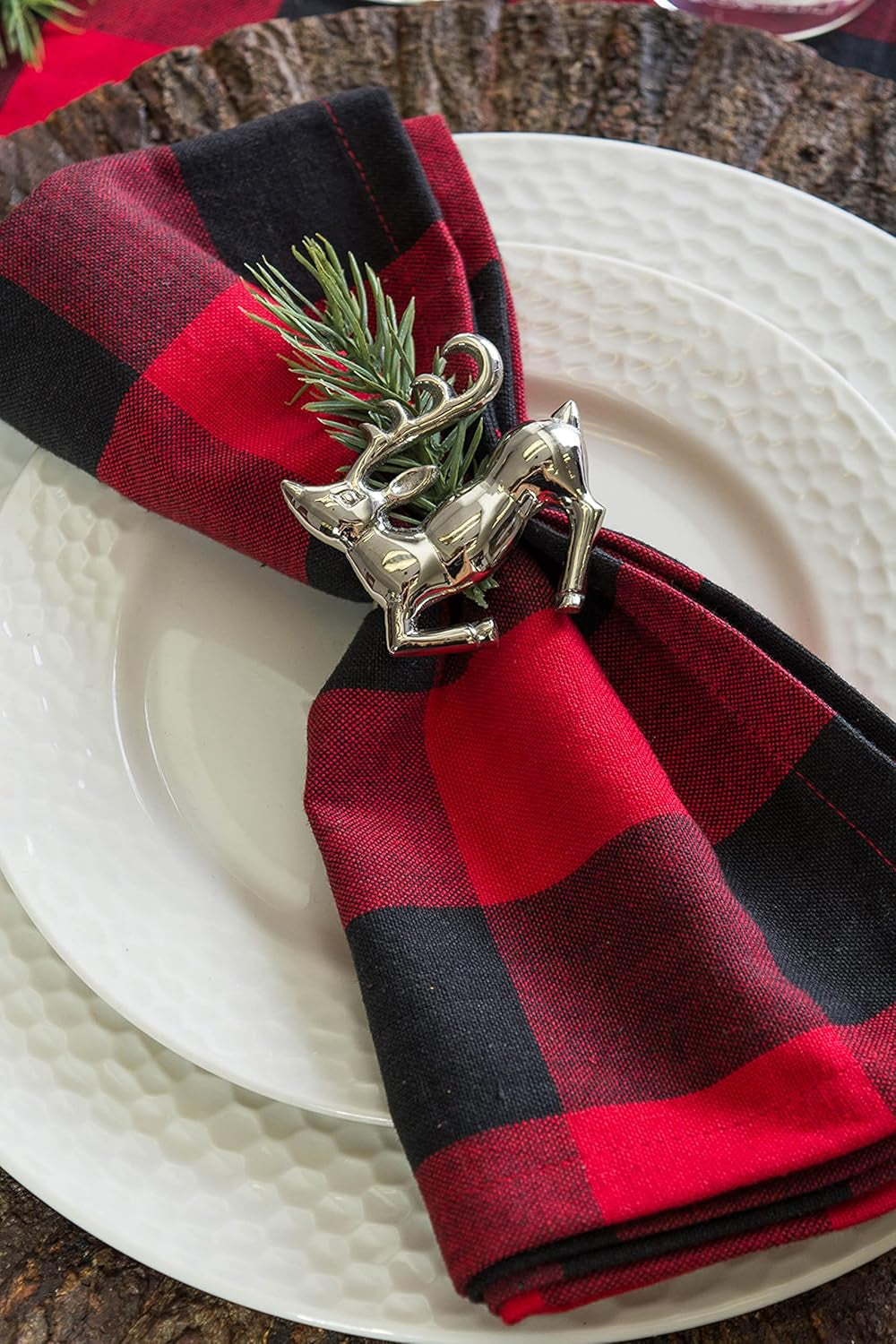 DII Buffalo Check Collection, Classic Farmhouse Cloth Napkin Set, 20X20, Red & Black, 6 Piece