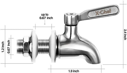 X-Chef 2 PCS Beverage Spigots Beverage Dispenser Spigot Replacement Stainless Steel Spigot for Glass Jar & Drink Dispenser