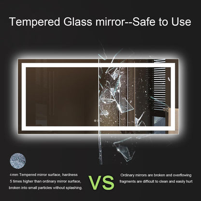 Amorho 36"X 32" LED Bathroom Mirror with Black Frame, Front Light and Backlit(Controlled Separately), Stepless Dimmable, Anti-Fog, Shatter-Proof, 3 Colors, Memory