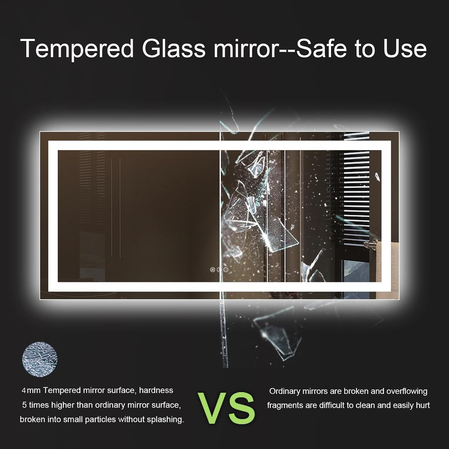 Amorho 55" X40" LED Bathroom Mirror with Black Frame, Front Light and Backlit(Controlled Separately), Stepless Dimmable, Anti-Fog, Shatter-Proof, 3 Colors, Memory