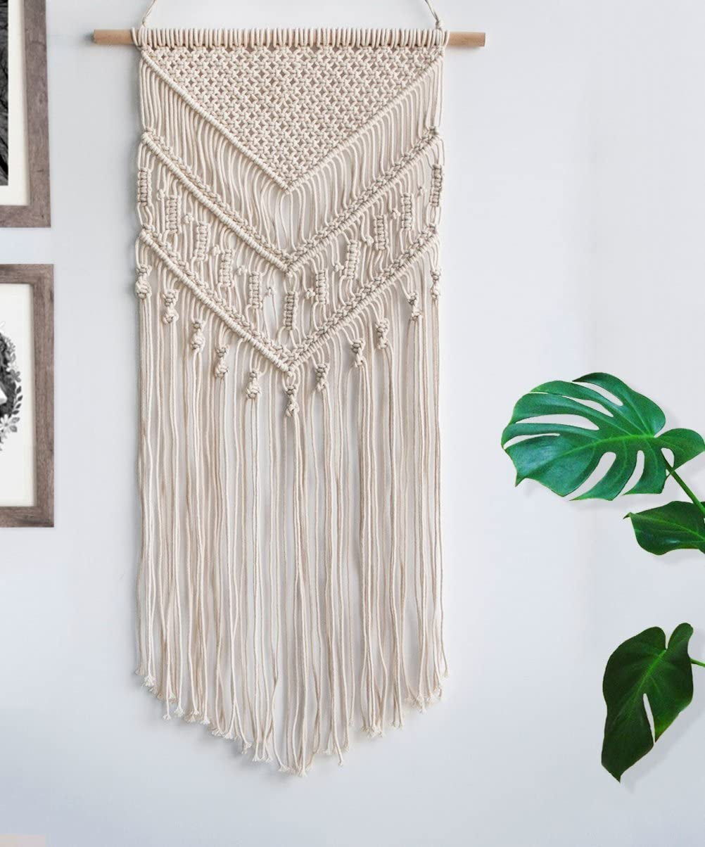 TIMEYARD Macrame Woven Wall Hanging - Boho Chic Bohemian Home Geometric Art Decor - Beautiful Apartment Dorm Room Decoration, 16" W X 33" L