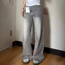 Vintage Wide-Leg Jeans Grey American Style Straight-Leg Casual Pants For Women Loose Fit Draped Spring Autumn 2025 New Arrival