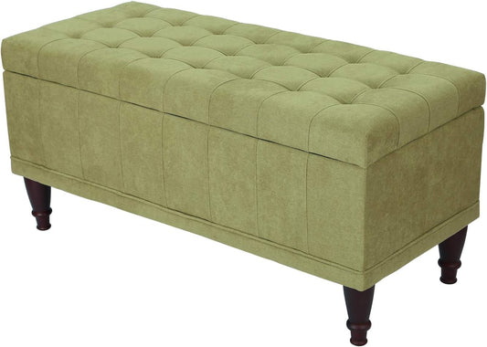 Joveco 41 Inches Storage Ottoman Bench,Microfiber Button Tufted Footstool Ottoman Bench for Bedroom (Grass Green)