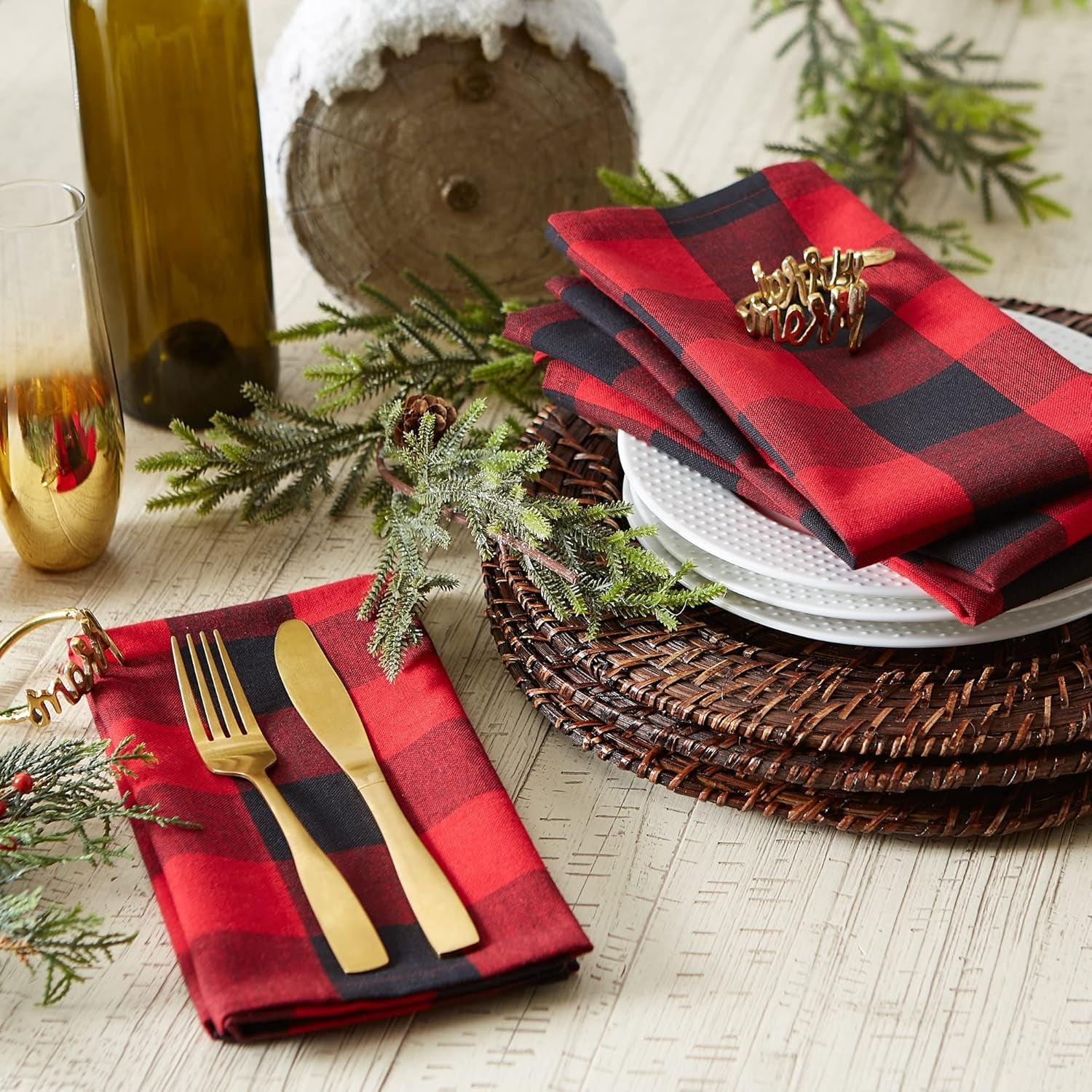DII Buffalo Check Collection, Classic Farmhouse Cloth Napkin Set, 20X20, Red & Black, 6 Piece