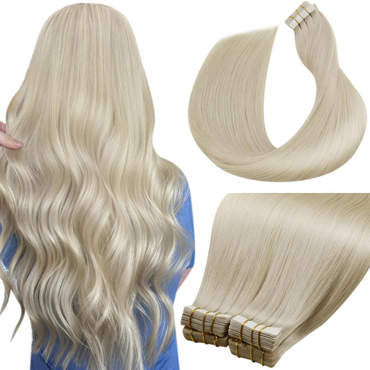Laavoo Tape in Hair Extensions Human Hair Blonde Real Hair Tape in Extensions #613 Bleach Blonde Human Hair 22 Inch 40Pcs/100G