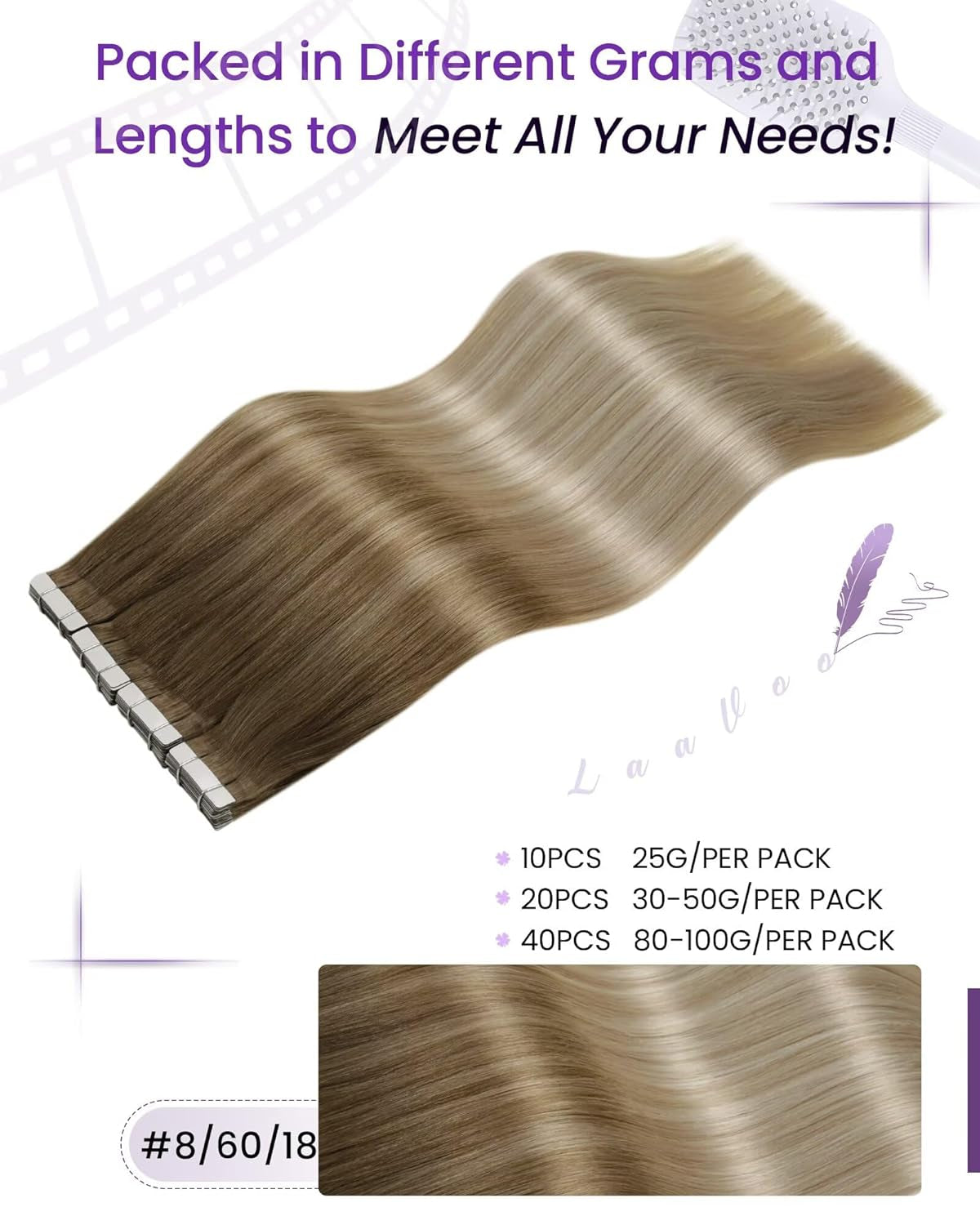 Laavoo Tape in Hair Extensions Human Hair Brown Tape in Hair Extensions 80G 40Pcs Tape Ins Human Hair Extensions Medium Brown Seamless Straight 16 Inch