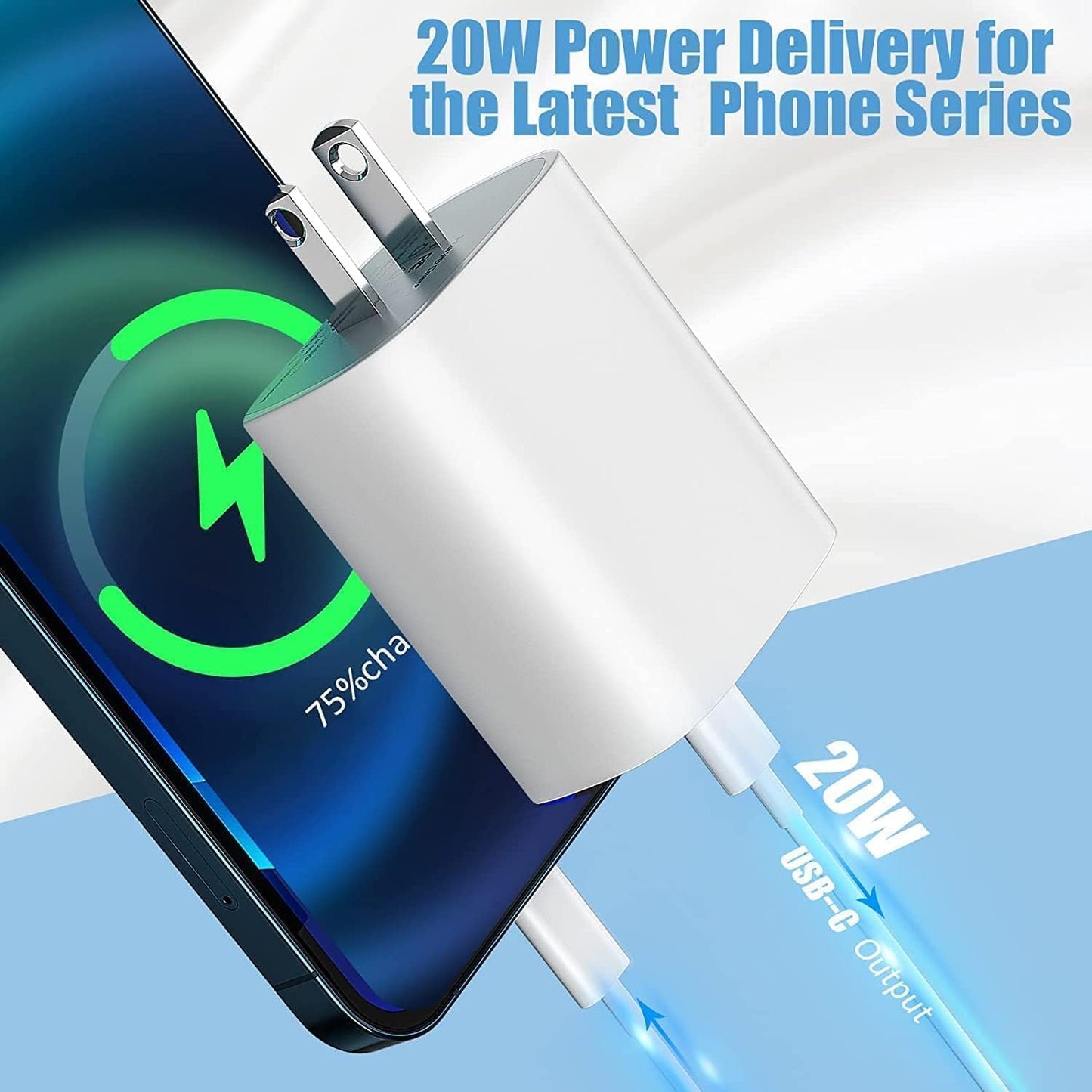 Fast Charging iPhone Charger - 20W MFi Certified USB-C Wall Charger with 10FT Type C to Lightning Cable, Compatible with iPhone 14/13/12 Pro Max/11/Xs/Max/Xr