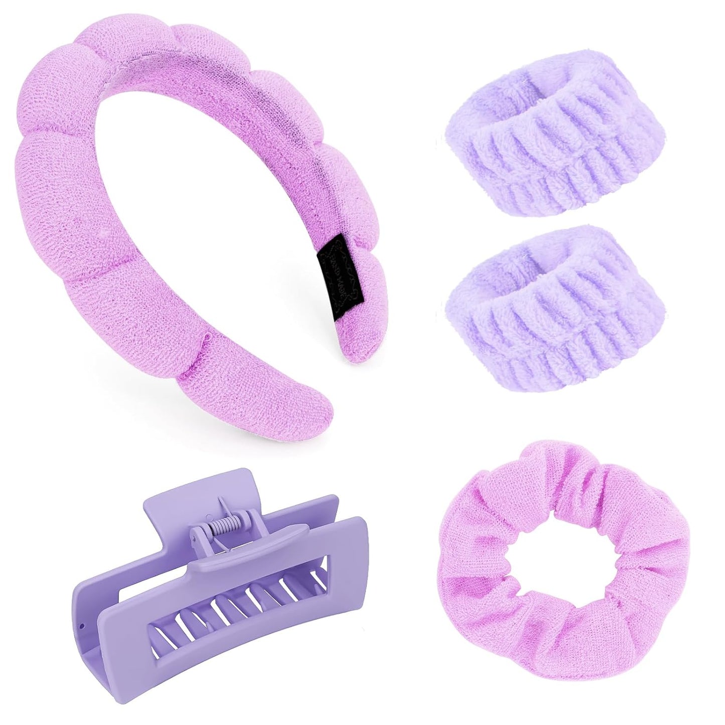 Ondder Pink Spa Headband and Wristband Set Makeup Spa Headband for Washing Face Bubble Skin Care Headbands Face Wash Sponge Puffy Headband Head Bands Hair Accessories for Women Girls