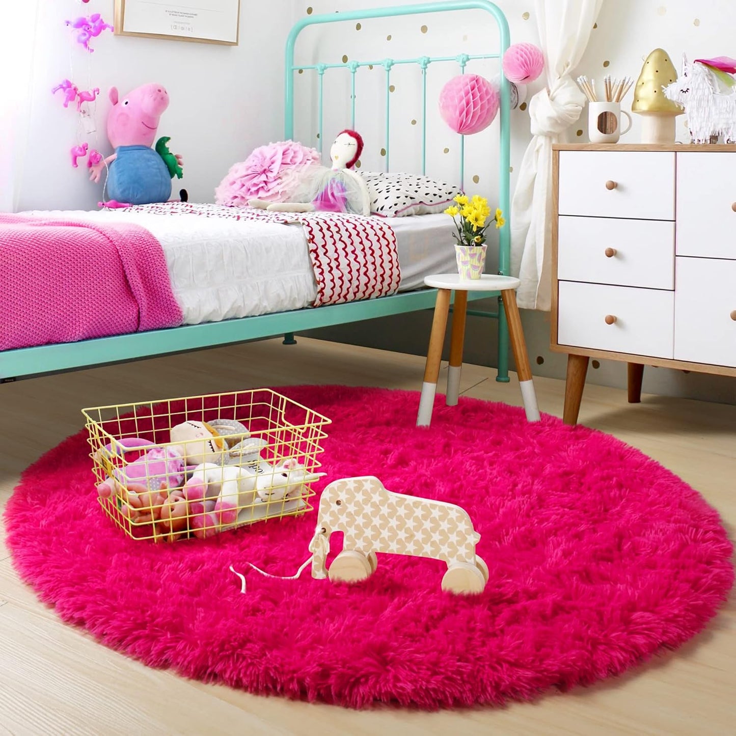 Amdrebio Purple round Rugs 4Ft for Girls Bedroom Decor Aesthetic, Fluffy Fuzzy Circle Area Rugs for Kids Room, Soft Cute Furry Plush Shaggy Throw Lavender Carpet for Living Room, Baby Nursery, Dorm
