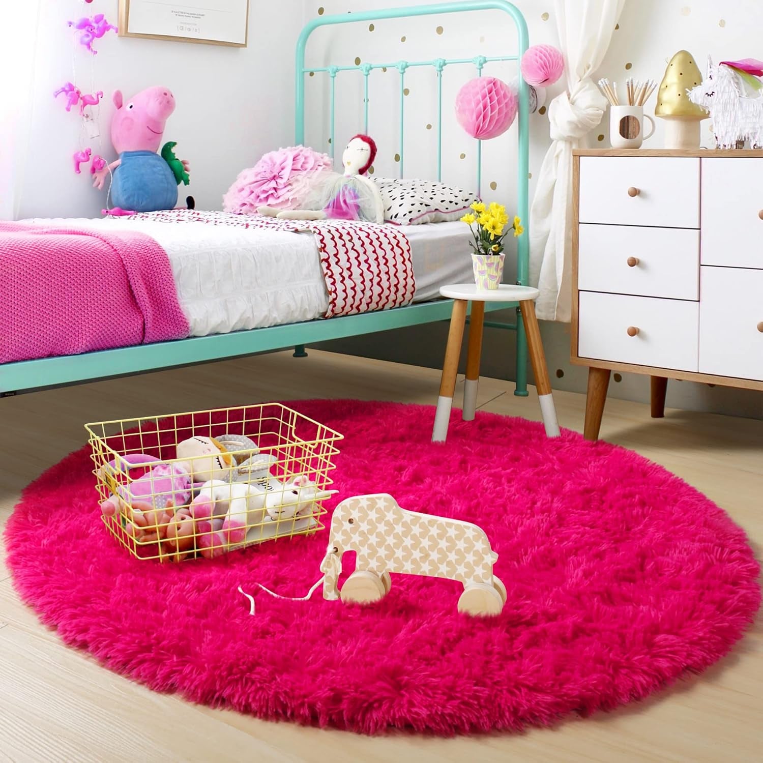Amdrebio Tie-Dye Light Grey round Circle Area Rugs 5Ft for Living Room Bedroom, Soft Fluffy Fuzzy Shag Rug for Kids Room Home Office, Furry Plush Indoor Floor Shaggy Gray Carpet for Baby Nursery Dorm