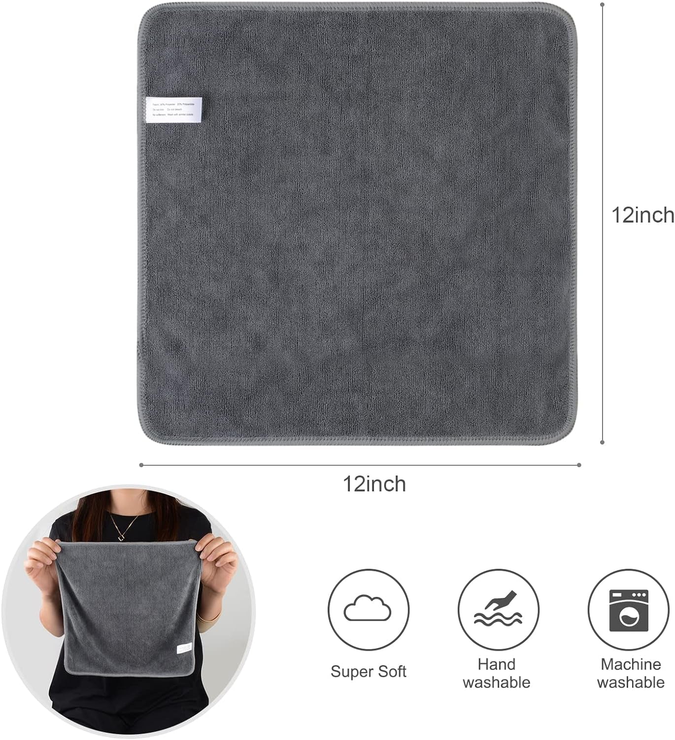 SINLAND Microfiber Cleaning Cloth Ultra Absorbent Softer Towel Reusable Cloth No Streak Lintless Cleaning Clothes for Home, Kitchen, Car, Window Use 12X12 Inch Slate Grey 6 Pack