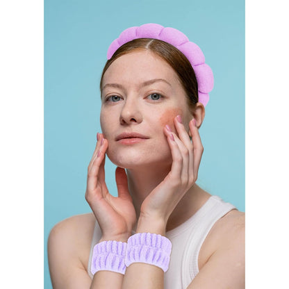 Ondder Pink Spa Headband and Wristband Set Makeup Spa Headband for Washing Face Bubble Skin Care Headbands Face Wash Sponge Puffy Headband Head Bands Hair Accessories for Women Girls